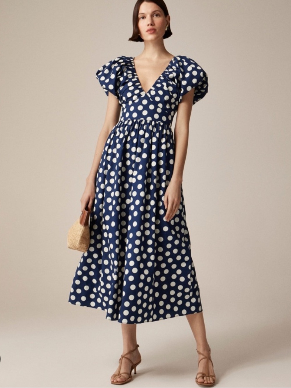 J. Crew Cecily Polka Dot Print Navy & White Midi Dress 8